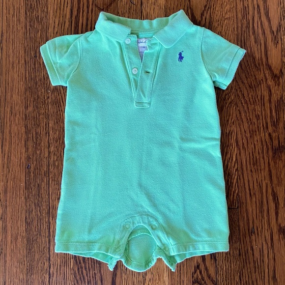 GUC Ralph Lauren Green Pique Polo Romper - Picture 1 of 4